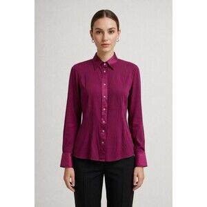 Escada Women's Vintage Fuschia Silk Buttonup Long Sleeve Cuffed Blouse Sz 44 GUC